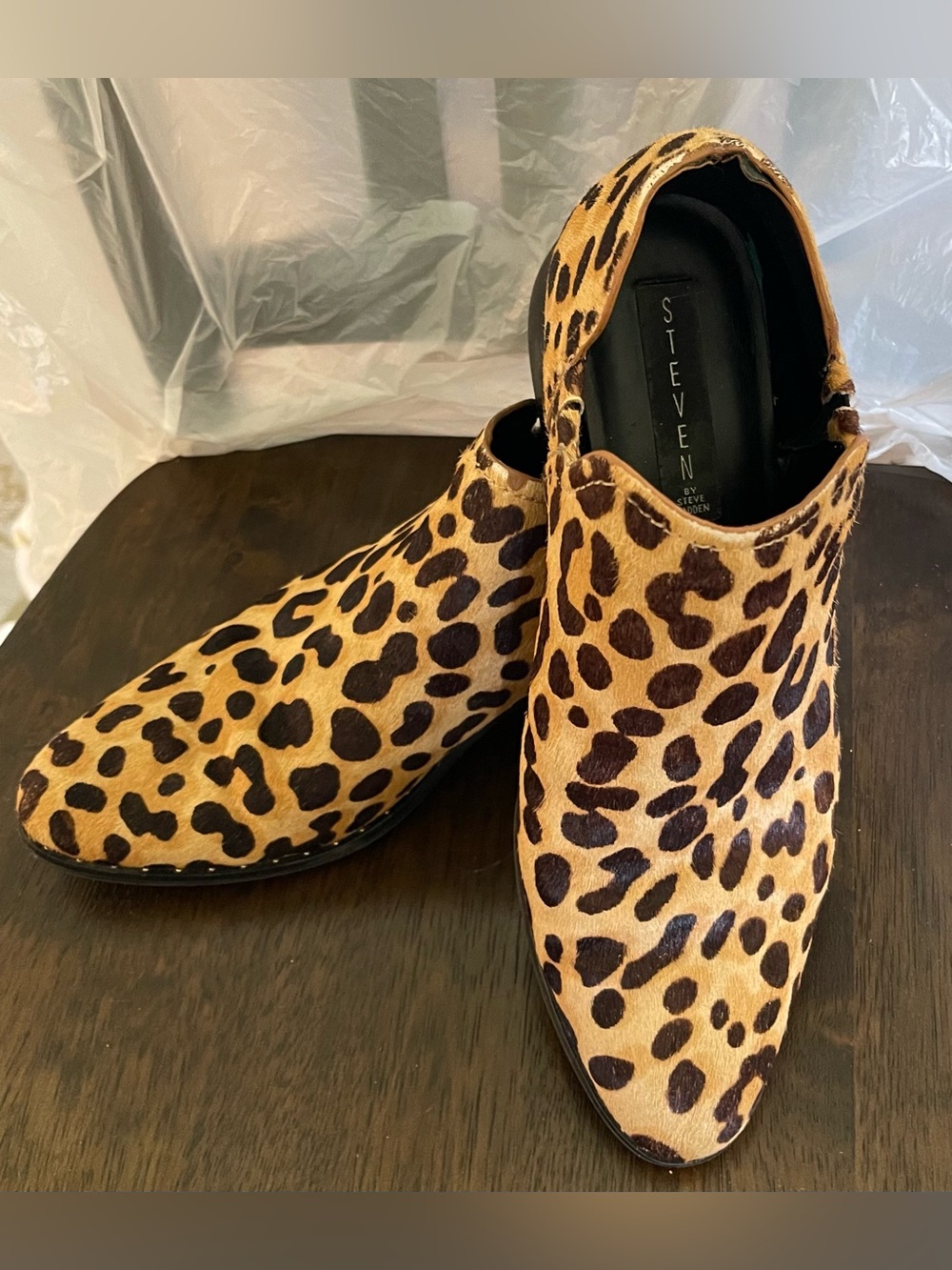 Steven Steve Madden Leopard Cheetah Calf Hair Chomcat Fall Ankle Boots Booties 9